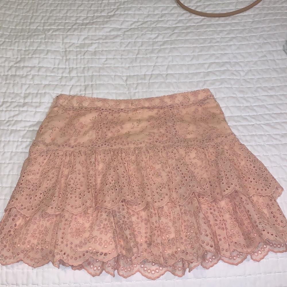 COPY - Love Shack Fancy pink skirt with floral print lace skirt